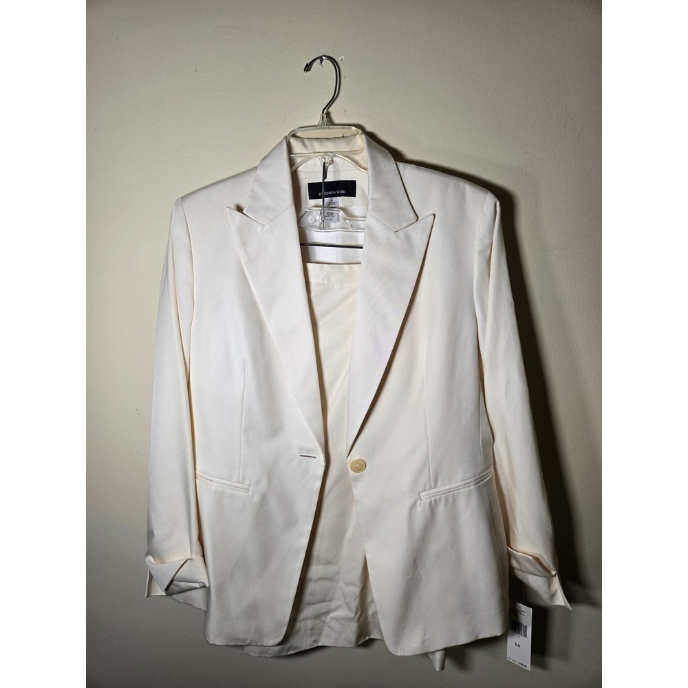 Jones New York Skirt Suit Womens 14 Ivory New Silk Cotton Blazer Pencil Skirt